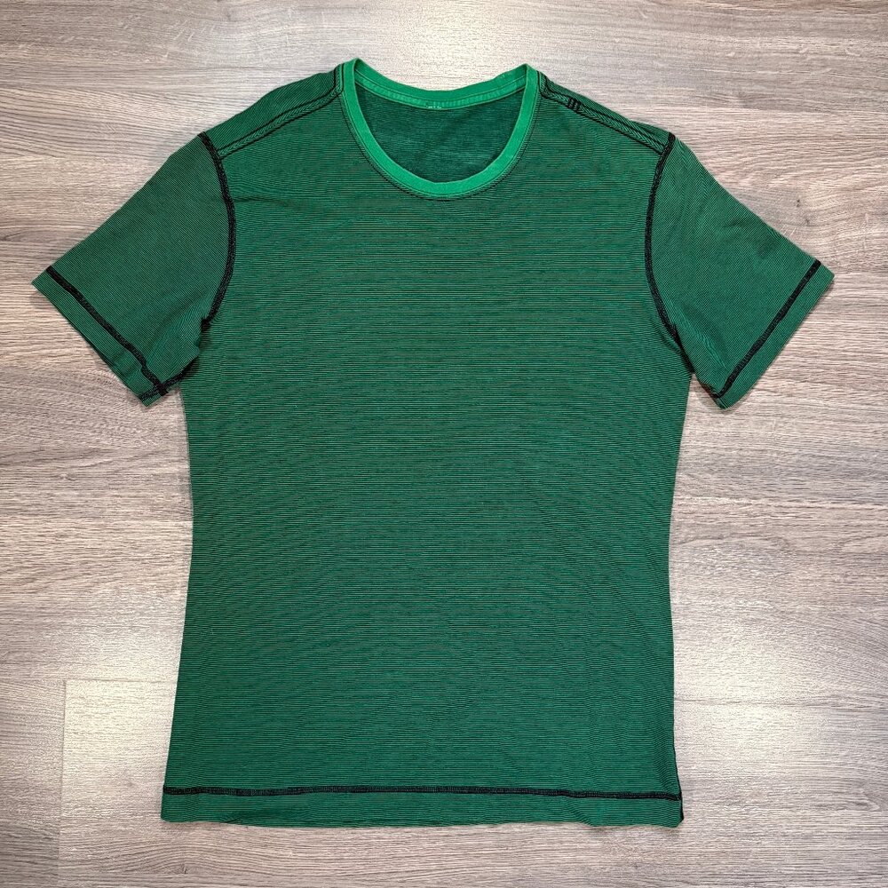 Lululemon Men's Basic Tee - Green/Black Stripe